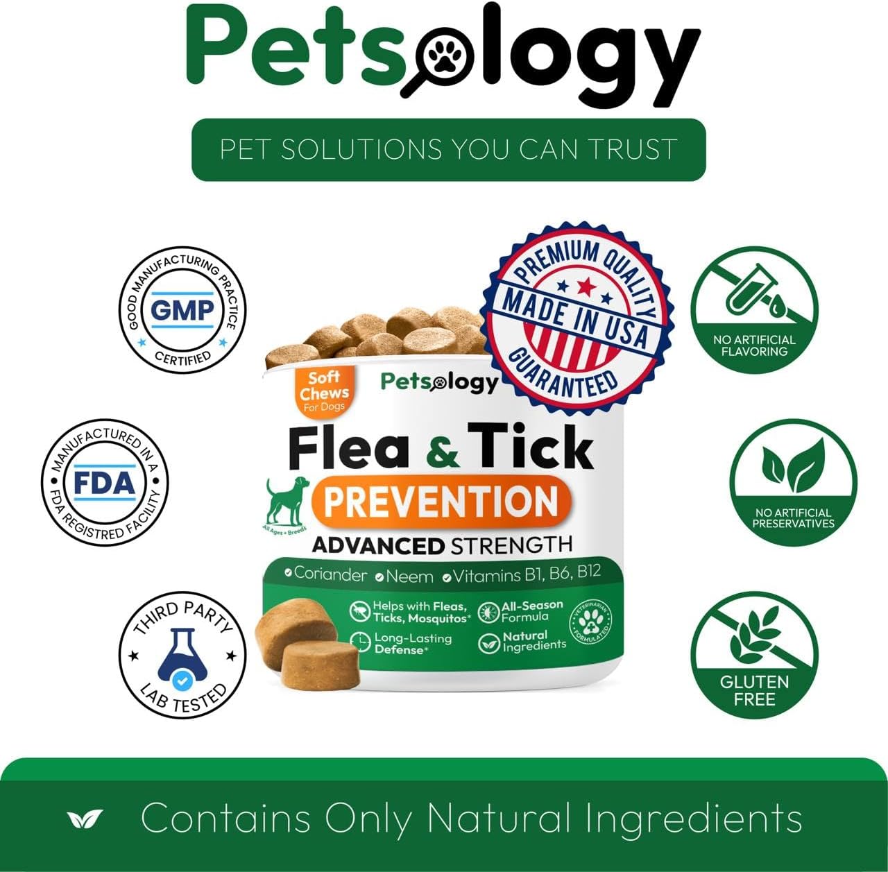 Flea & Tick Chews for Dogs – Herbal Blend for Natural Pest Defense & Immune Support – Vet Trusted – Safe for All Breeds – Made in the USA