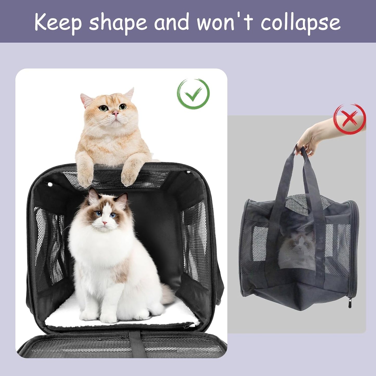 Cat Carrier Dog Carriers for Small Dogs Soft Slided Airline Approved Collapsible Pet Travel Carrier, Small (16.3" L X 11.8" H X 12.4" W)